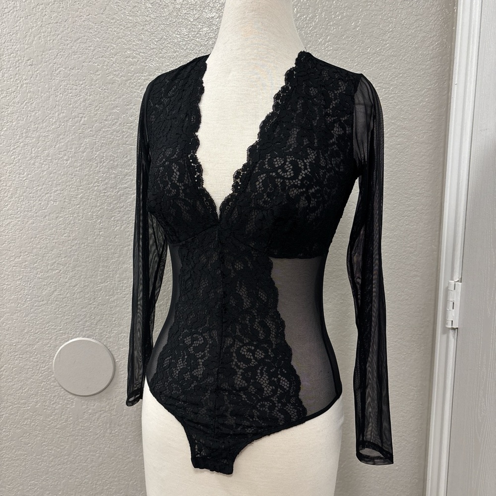 INC International Concepts Black Lace Bodysuit